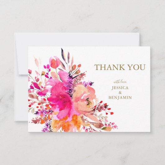 Stilvolle elegante, rosa, florale Hochzeitsflat Dankeskarte (Vorderseite)