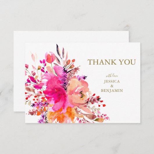 Stilvolle elegante, rosa, florale Hochzeitsflat Dankeskarte (Vorne/Hinten)