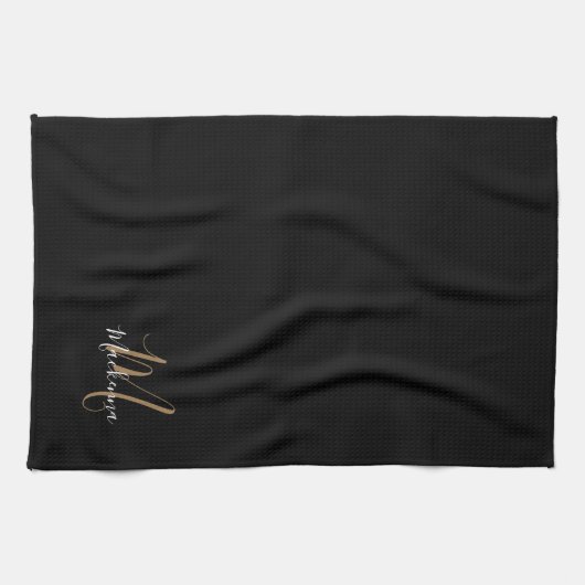 Stilvolle, elegante Schwarz-Gold-Script-Name Monog Geschirrtuch (Horizontal)