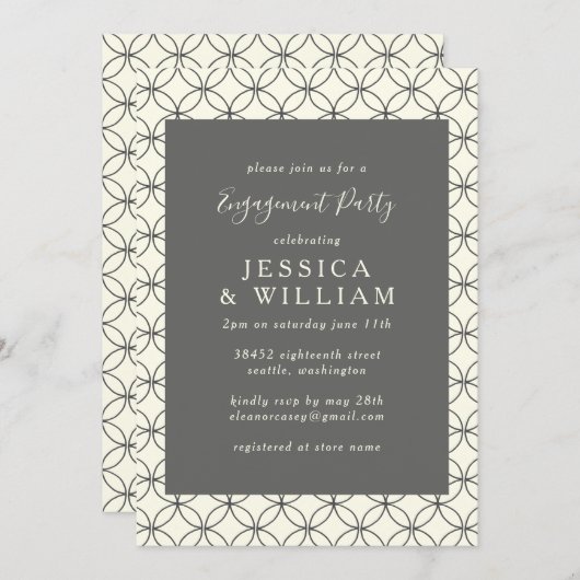 Stilvolle, elegante Schwarz-weiß Lines Engagement Einladung (Vorne/Hinten)
