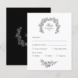 Stilvolle, elegante schwarze und weiße Antwortkart RSVP Karte