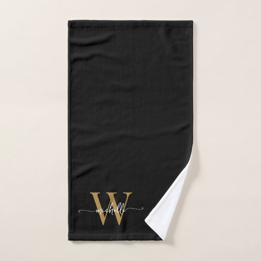 Stilvolle, elegante Script Black Gold Monogram Nam Handtuch (Handtuch)