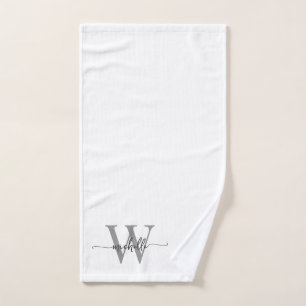 Stilvolle, elegante Skriptschrift White Gray Monog Handtuch