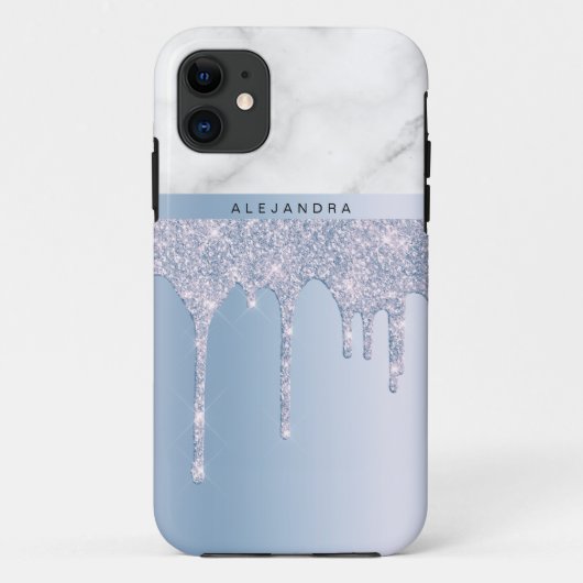 Stilvolle, elegante Tropfen aus blauem Glitzer mit Case-Mate iPhone Hülle (Rückseite)