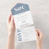 Stilvolle, erschwingliche Ampersand Monogram Blue All In One Einladung (Abreißen)