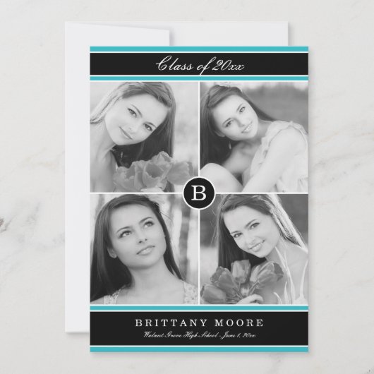 Stilvolle Ersteinladung des Abschlusses - Türkis Einladung (Vorderseite)