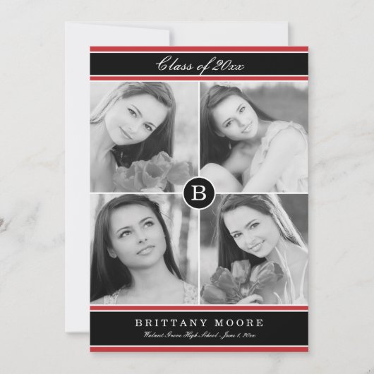 Stilvolle Ersteinladung zum Abschluss - Rot Einladung (Vorderseite)