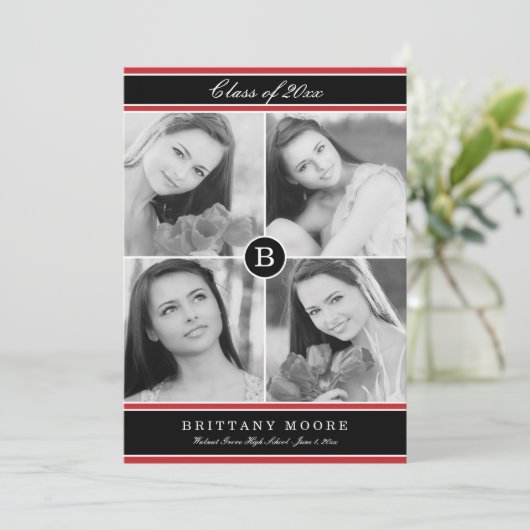 Stilvolle Ersteinladung zum Abschluss - Rot Einladung (Stehend Vorderseite)