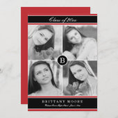 Stilvolle Ersteinladung zum Abschluss - Rot Einladung (Vorne/Hinten)