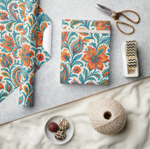 Stilvolle ethnische bunte Paisley-Blumen-Kunstmust Geschenkpapier