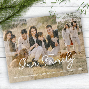 Stilvolle Familienfoto-Collage Script Typografie Puzzle