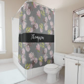Stilvolle Familienname Rosa Flora grau und schwarz Duschvorhang (Beispiel)
