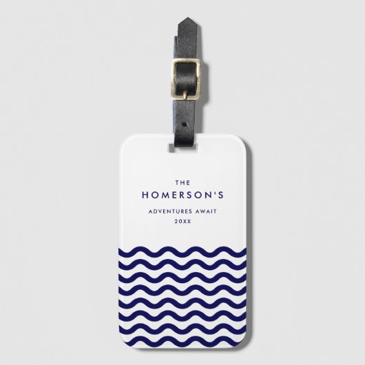 Stilvolle Familienurlaube Navy Blue Tropical Waves Gepäckanhänger (Vorderseite Vertikal)