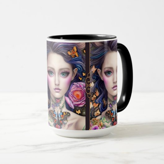 Stilvolle Fantasy Butterfly Girl mit Necklace Tass Tasse (VorderseiteRechts)
