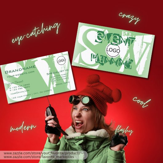 Stilvolle Farbe Grün mit Logo und Monogramm Visitenkarte