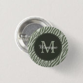 Stilvolle Farbe Grün Zebra Print Monogram und Name Button (Vorne & Hinten)