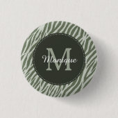 Stilvolle Farbe Grün Zebra Print Monogram und Name Button (Vorderseite)