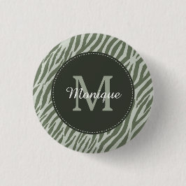 Stilvolle Farbe Grün Zebra Print Monogram und Name Button