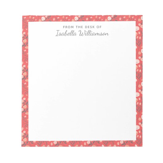 Stilvolle Farben Moderne Blumenmuster Orange Name Notizblock (Vorderseite)