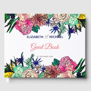 Stilvolle Farbenflorale Bouquet Design Gästebuch