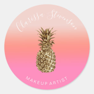 Stilvolle, farbenfrohe Ananas-Rosa-Make-up Runder Aufkleber