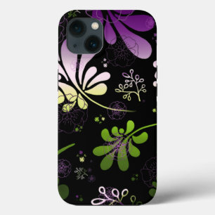 Stilvolle farbenfrohe Blätter und Blume auf schwar Case-Mate iPhone Hülle