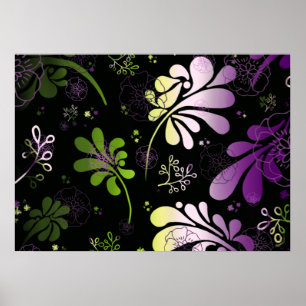 Stilvolle farbenfrohe Blätter und Blume auf schwar Poster