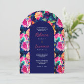 Stilvolle farbenfrohe Blume Hochzeitsmarsch Einladung (Stehend Vorderseite)