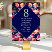 Stilvolle farbenfrohe Blume Hochzeitssitze Tischnummer