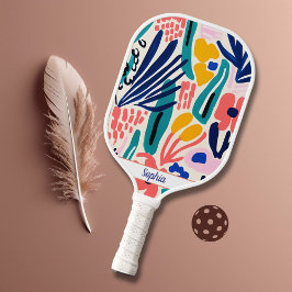 Stilvolle, farbenfrohe Wasserfarben Art Monogram Pickleball Schläger