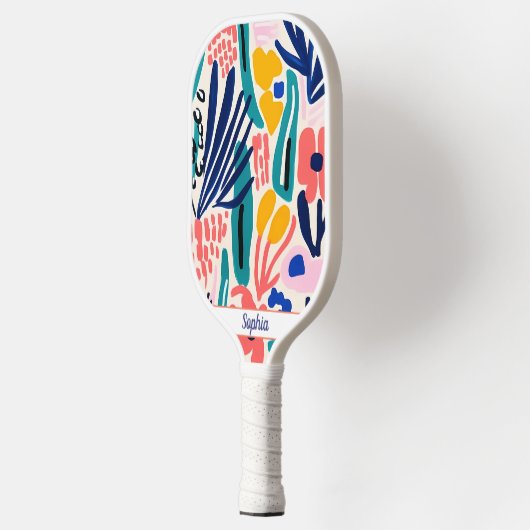 Stilvolle, farbenfrohe Wasserfarben Art Monogram Pickleball Schläger (Links)