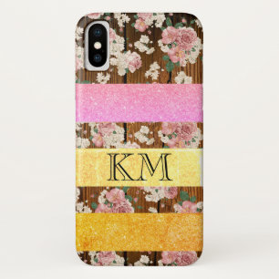 Stilvolle Farbglitter mit Monogramm Holz & Blumen Case-Mate iPhone Hülle