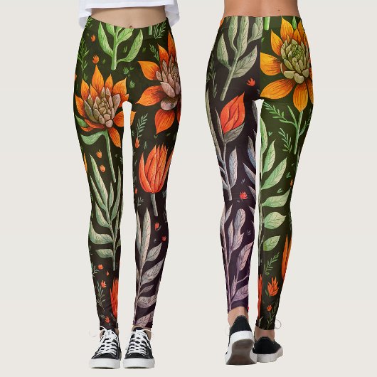 Stilvolle Farbige Gartensukkulente Blumenmuster Leggings