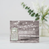 Stilvolle Fireflies Mason Jar Wood Save the Date Ankündigungspostkarte (Stehend Vorderseite)