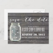 Stilvolle Fireflies & Mason Jar Wood Save the Date Ankündigungspostkarte (Vorne/Hinten)