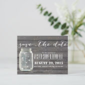 Stilvolle Fireflies & Mason Jar Wood Save the Date Ankündigungspostkarte (Stehend Vorderseite)
