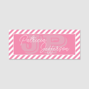 Stilvolle Flamingo Pink White Striped Girly Monogr Namensschild