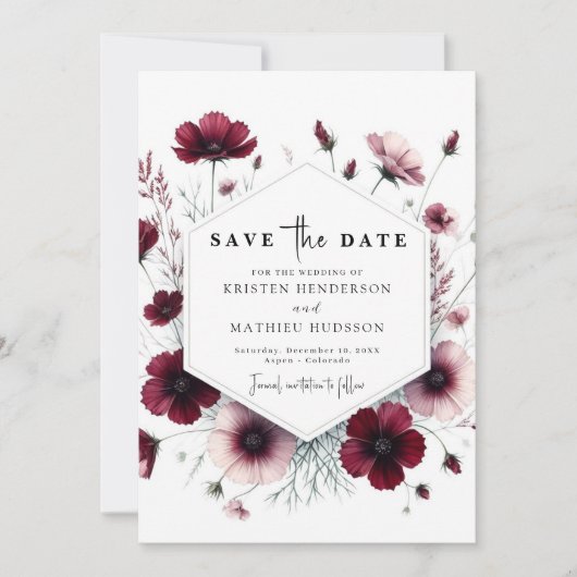 Stilvolle floral Burgundy Wedding Save The Date (Vorderseite)
