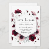Stilvolle floral Burgundy Wedding Save The Date (Vorne/Hinten)
