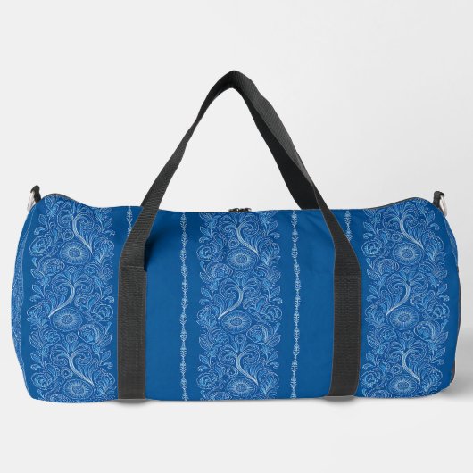 Stilvolle Floral Duffel Tasche in Blau und Weiß (Vorderseite)