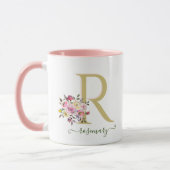 Stilvolle Floral Gold Pink IHRE Monogrammbezeichnu Tasse (Links)