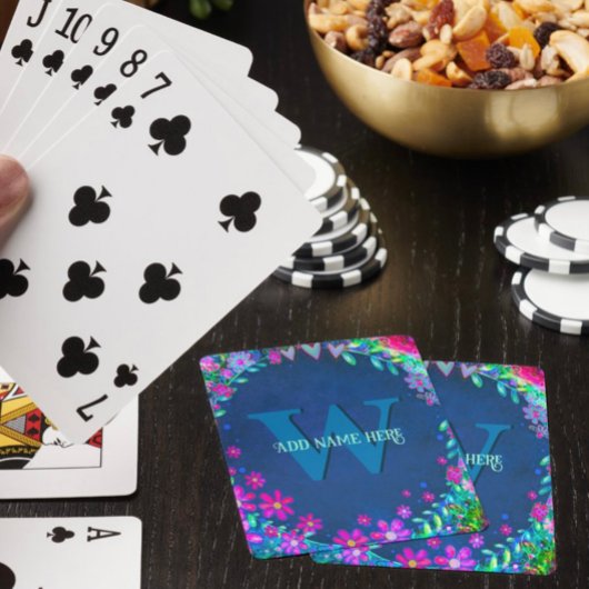 Stilvolle Floral Monogram Name Girly Hübsch Spielkarten