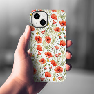 Stilvolle florale Mohnblumen Wasserfarben-Kunst iPhone 14 Hülle