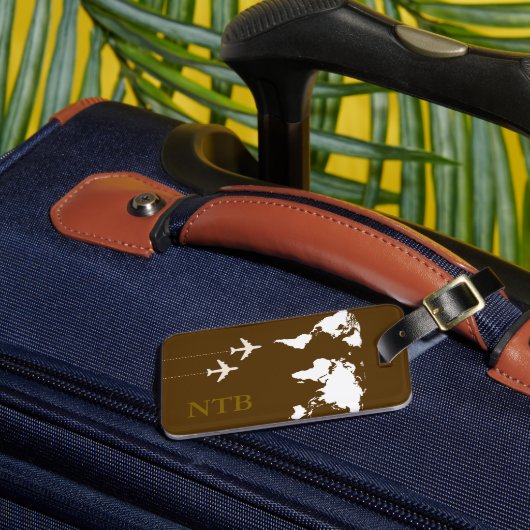 Stilvolle Flugreise Mit Monogramm Brown Gepäckanhänger (Vorderseite Insitu 3)