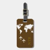 Stilvolle Flugreise Mit Monogramm Brown Gepäckanhänger (Vorderseite vertikal)
