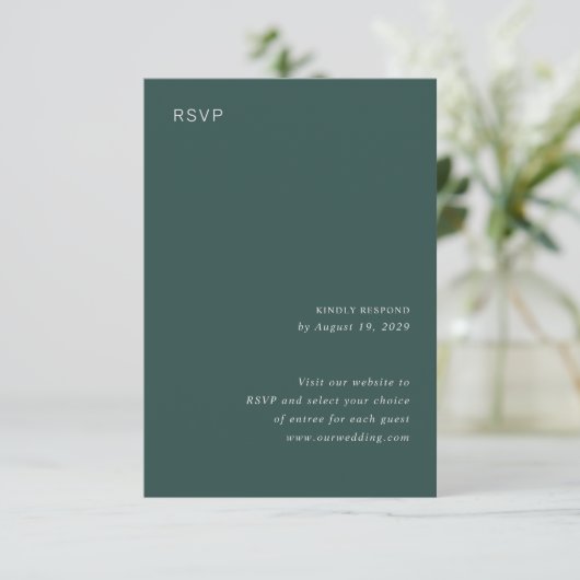 Stilvolle Forest Green Minimalistisch Wedding RSVP Karte (Stehend Vorderseite)