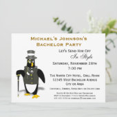 Stilvolle Formal Tuxedo Pinguin Bachelor Party Einladung (Stehend Vorderseite)