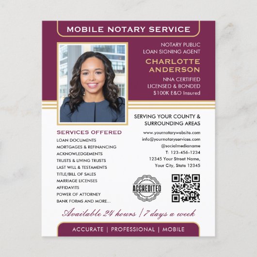 Stilvolle Foto für mobile Notare Service Plum Gold Flyer (Vorne)