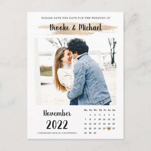 Stilvolle Foto Kalender Save the Date Karte (Vorderseite)