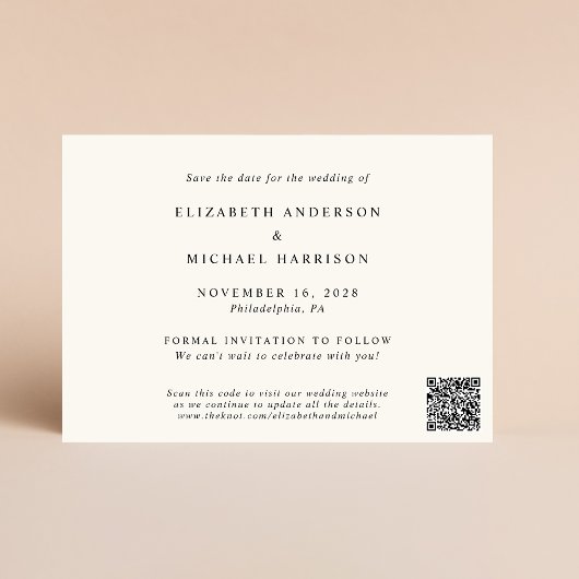 Stilvolle Foto QR Code Cream Wedding Save The Date